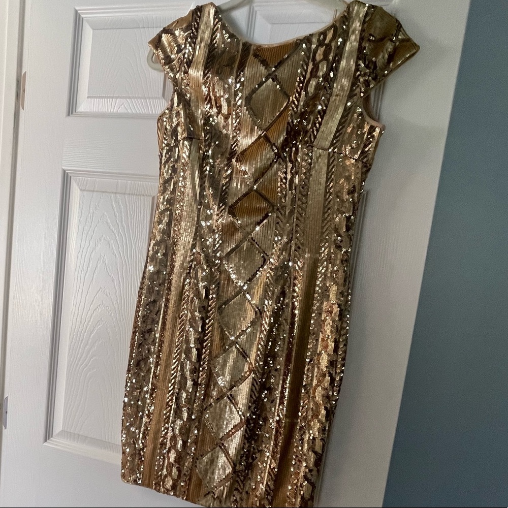 Adrianna Papell Gold Sequined Dress